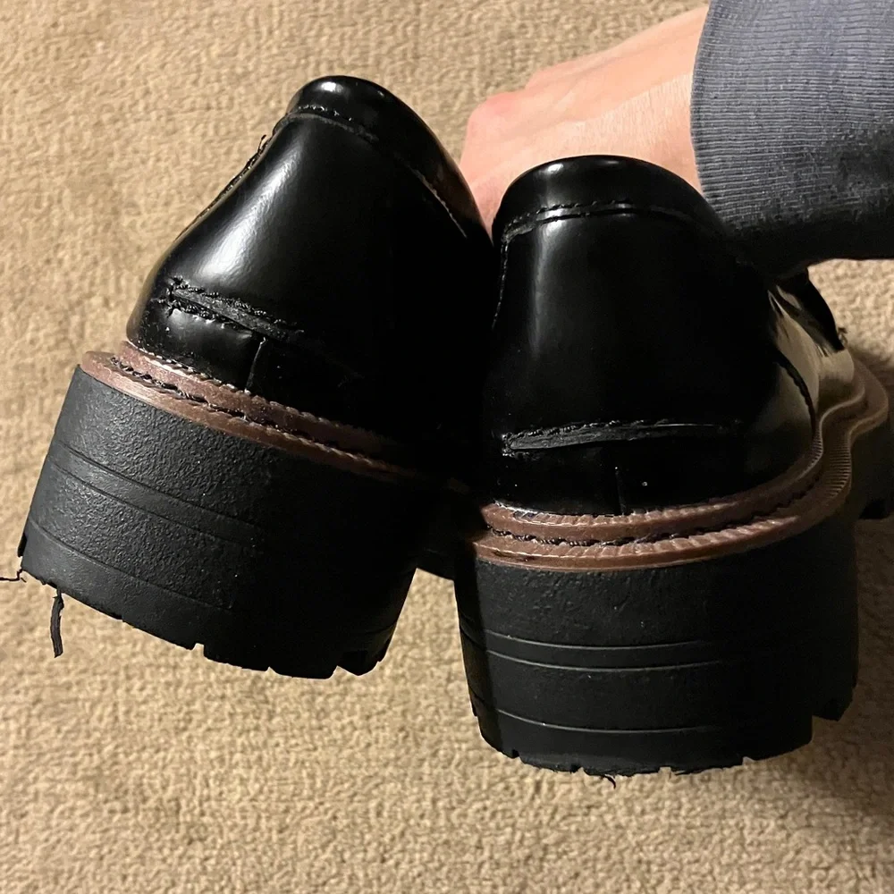 Sam Edelman Chunky Black Loafers with Gold Buckle - Picture 5 of 5